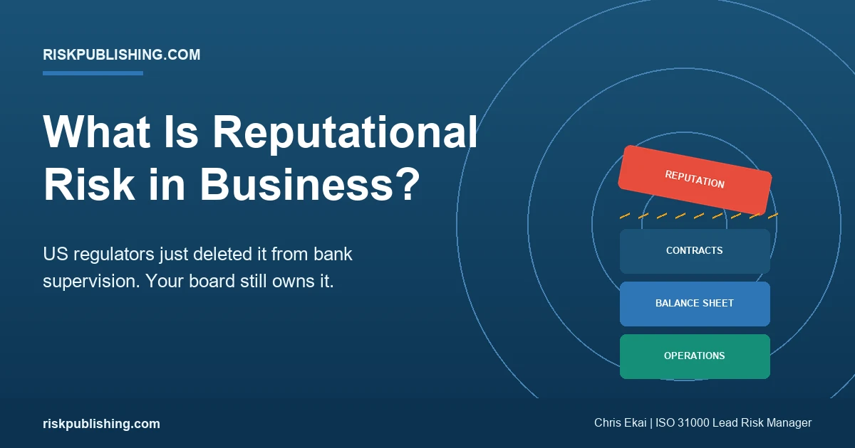 reputational risk in business shown as a reputation block shearing off a stack of enterprise value