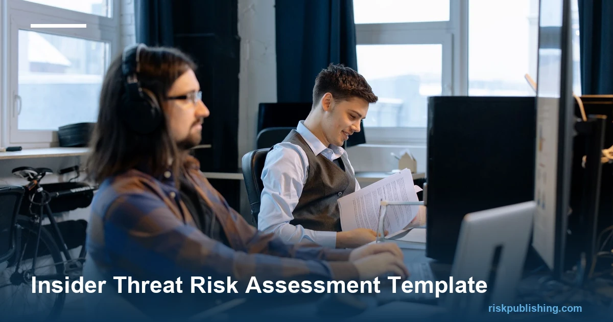insider threat risk assessment template with role scoring built on CERT and NITTF practice. In-body photo alt: Security team running an insider threat risk assessment at office workstations.