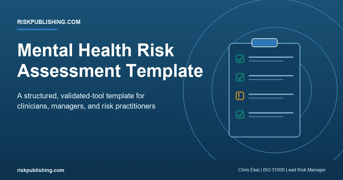 mental health risk assessment template with checklist sections for clinicians, managers, and risk practitioners