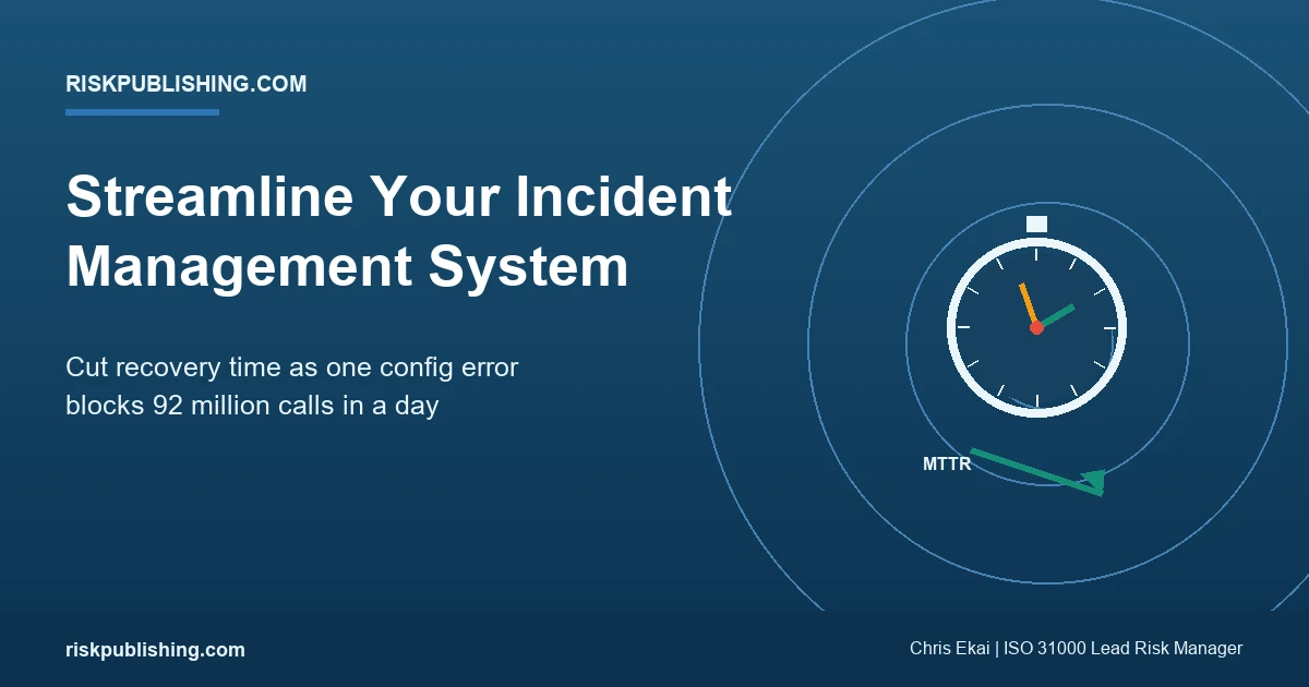 a streamlined incident management system cutting MTTR, shown as a stopwatch and recovery arrow
