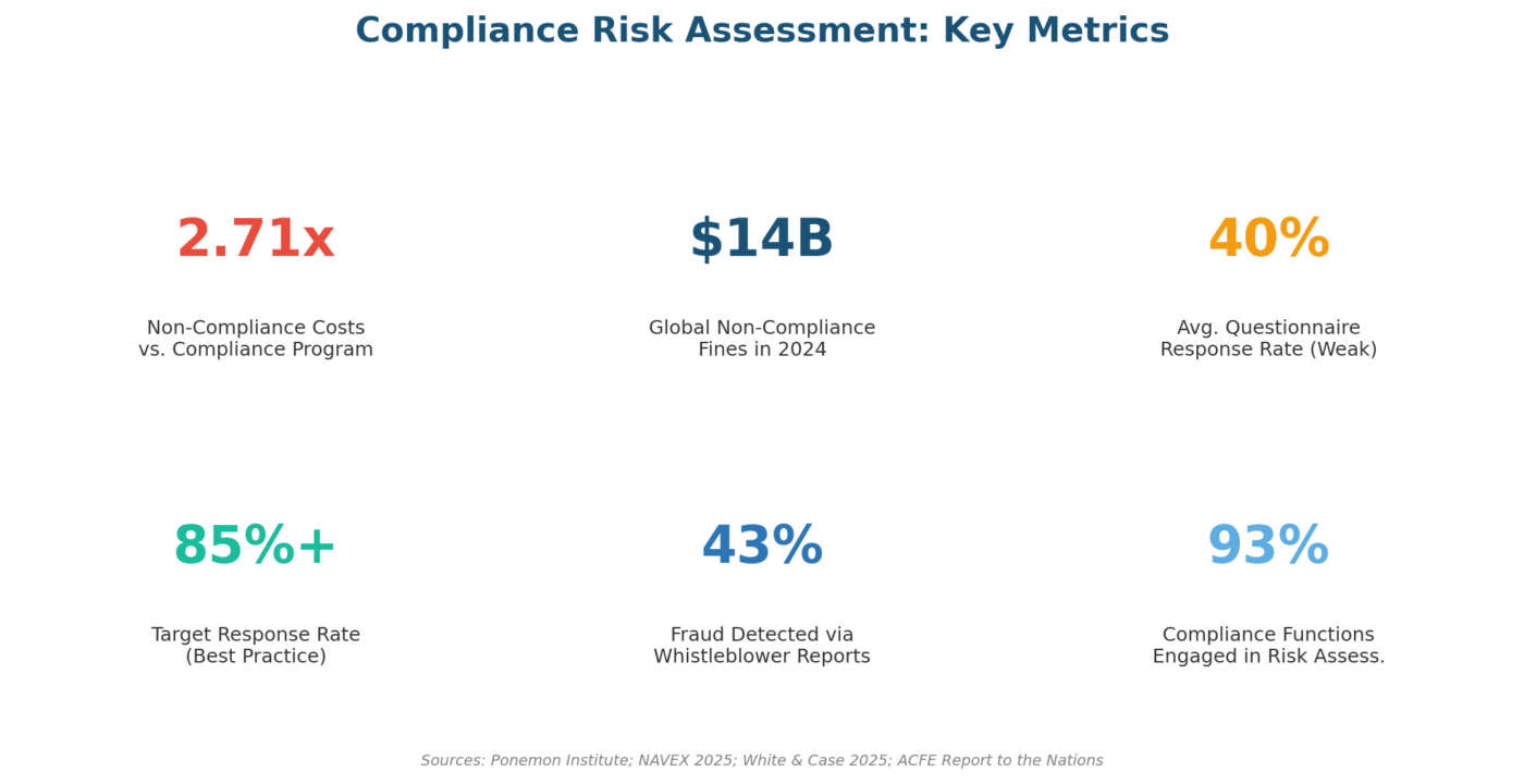 Compliance Risk Assessment Questionnaire: A Practitioner’s Guide to Getting It Right Compliance Risk Assessment Questionnaire key metrics infographic for 2025-2026