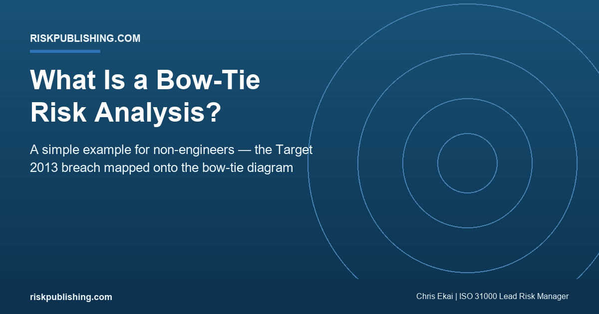 Bow-tie risk analysis explained for non-engineers using the Target 2013 breach. See the 6 parts, the diagram, and the ISO 31010 standards behind it.