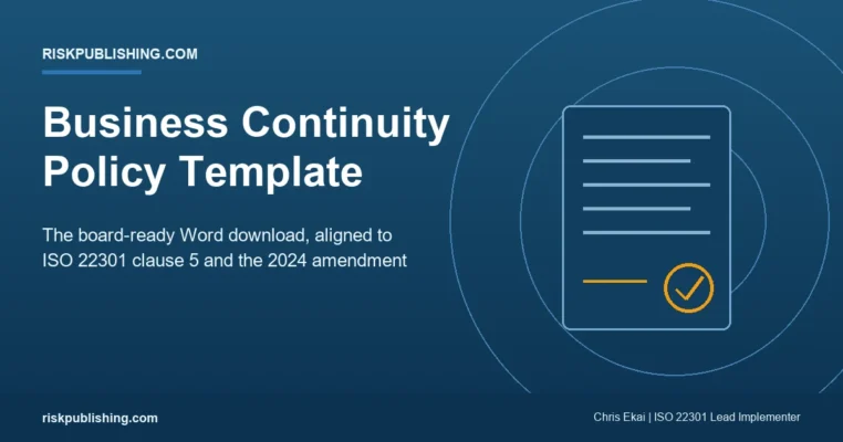 business continuity policy template as a signed, board-approved Word document aligned to ISO 22301