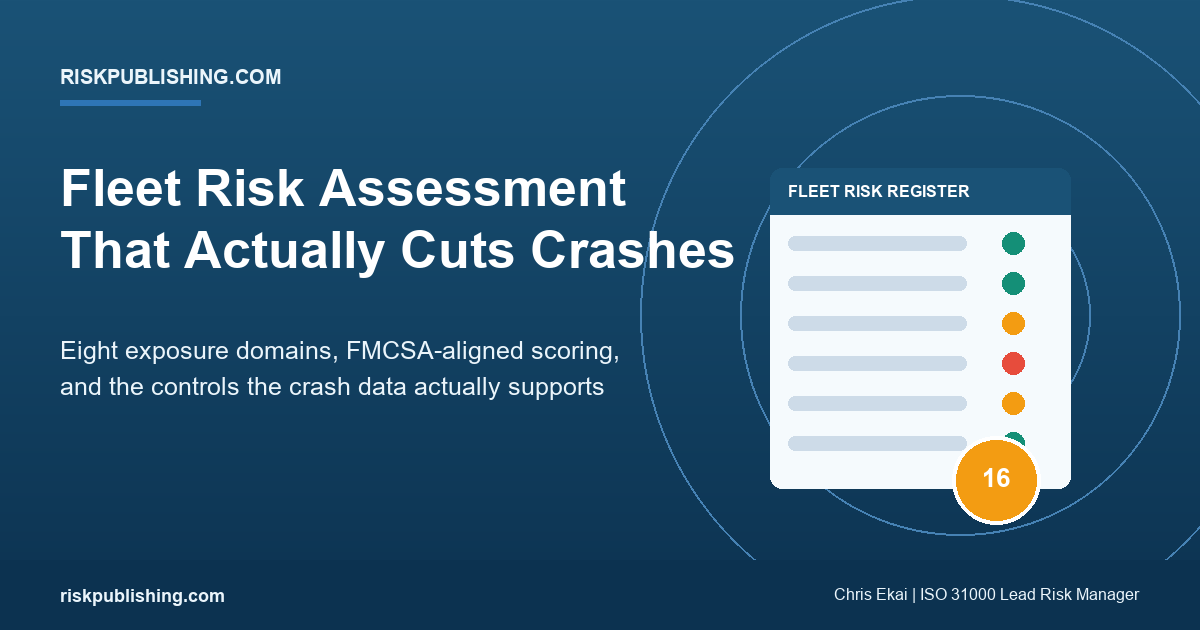 Fleet risk assessment framework showing eight exposure domains and a scored fleet risk register