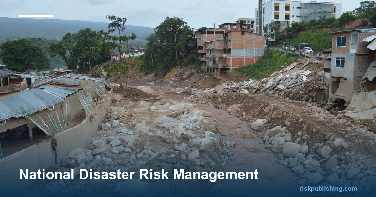 National disaster risk management: flood and landslide damage through a hillside town after a severe weather event