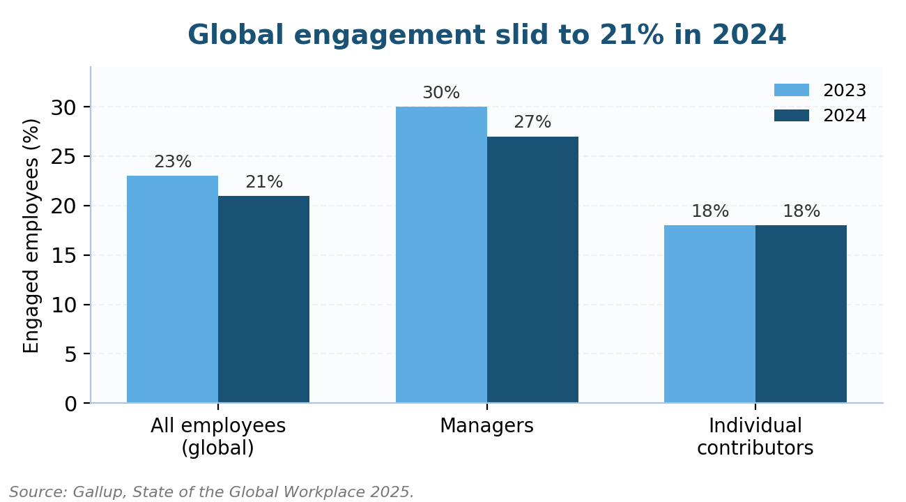 Key Risk Indicators for Human Resources Key risk indicators for human resources context: Gallup engagement decline 2023 to 2024 by employee group